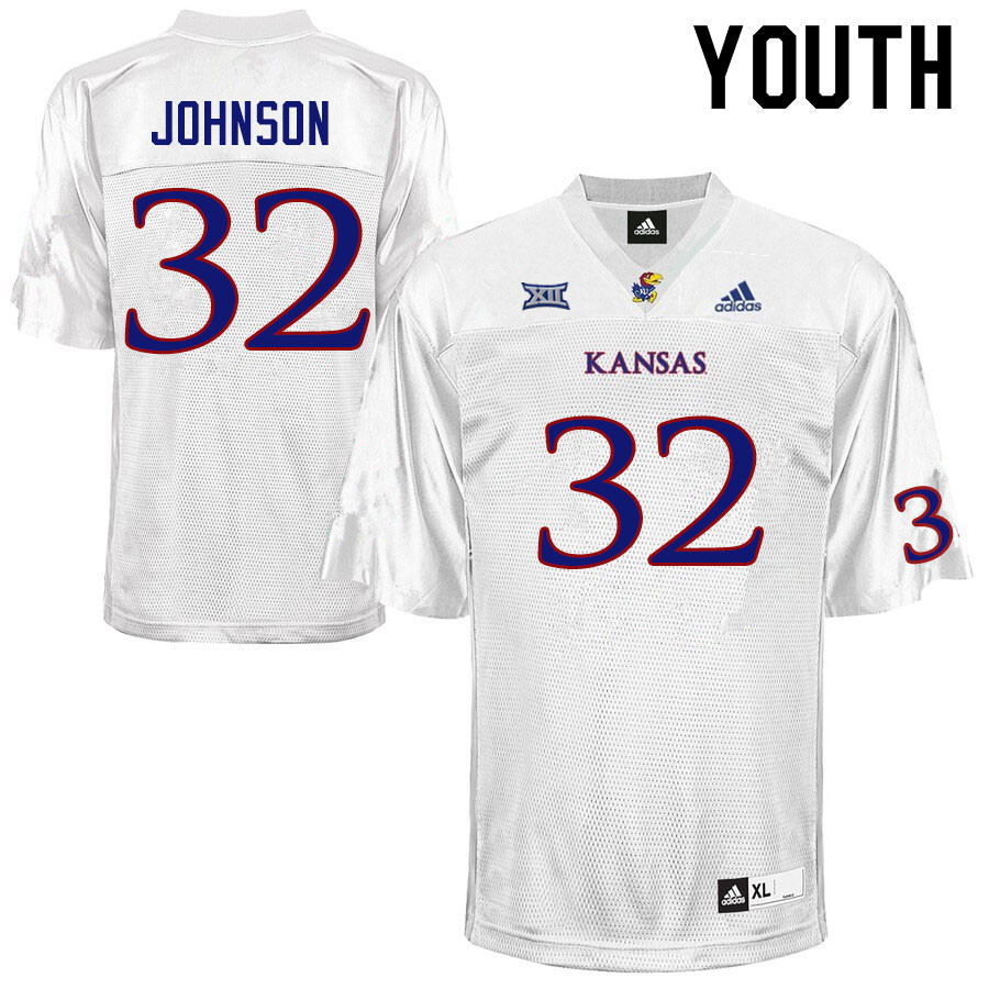 Youth #32 Terrence Johnson Kansas Jayhawks College Football Jerseys Sale-White